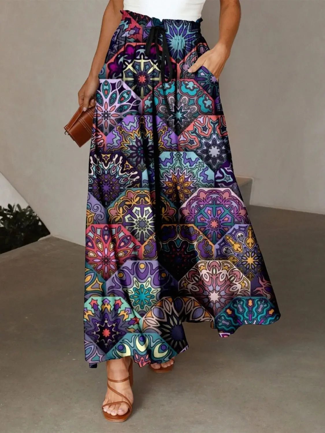Printed Maxi Skirt with Pockets - GlossiChic CollectionDresses