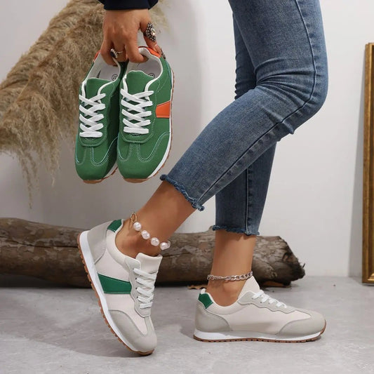 PU Leather Contrast Round Toe Flats Sneakers - GlossiChic CollectionShoes