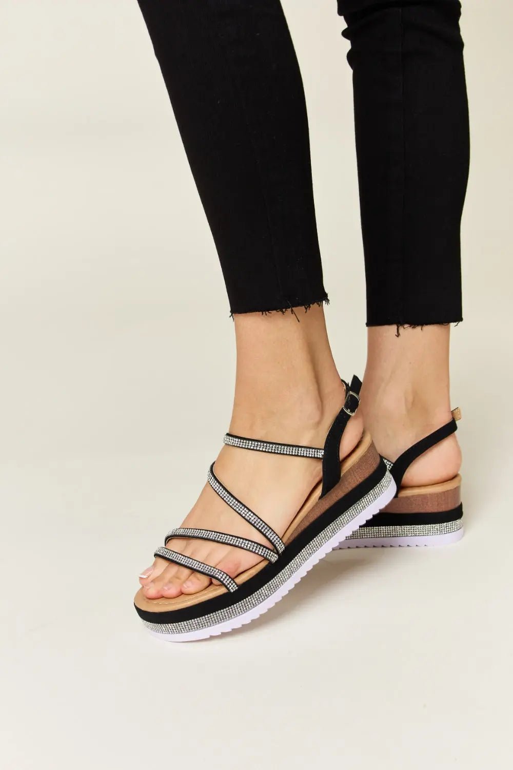 Rhinestone Strappy Wedge Sandals - GlossiChic CollectionShoes & Accessories