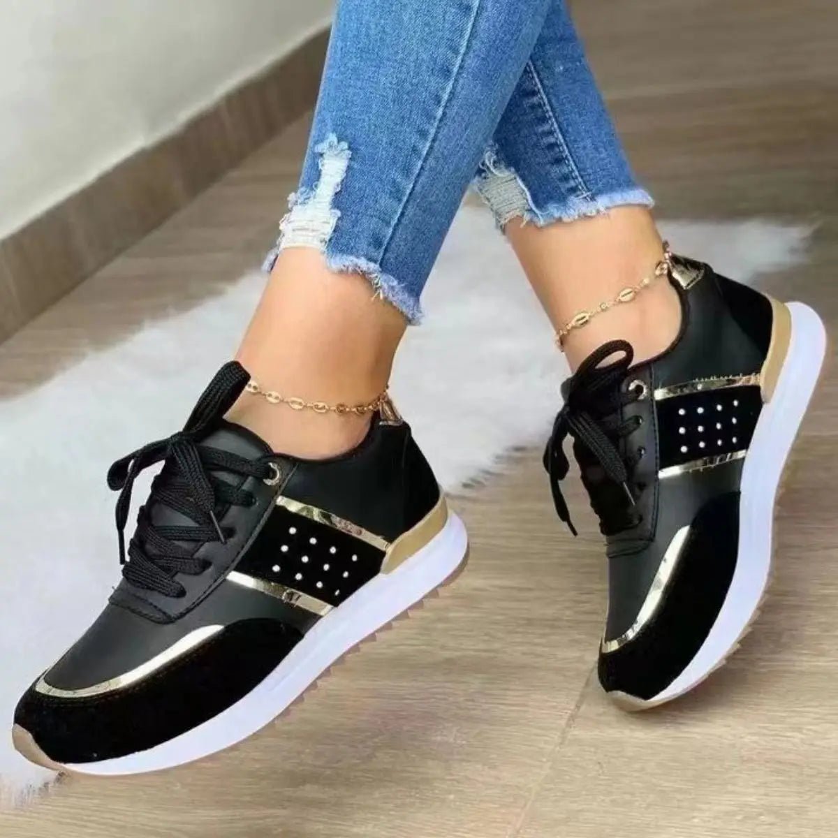 Round Toe Lace Up Platform Sneakers - GlossiChic CollectionShoes