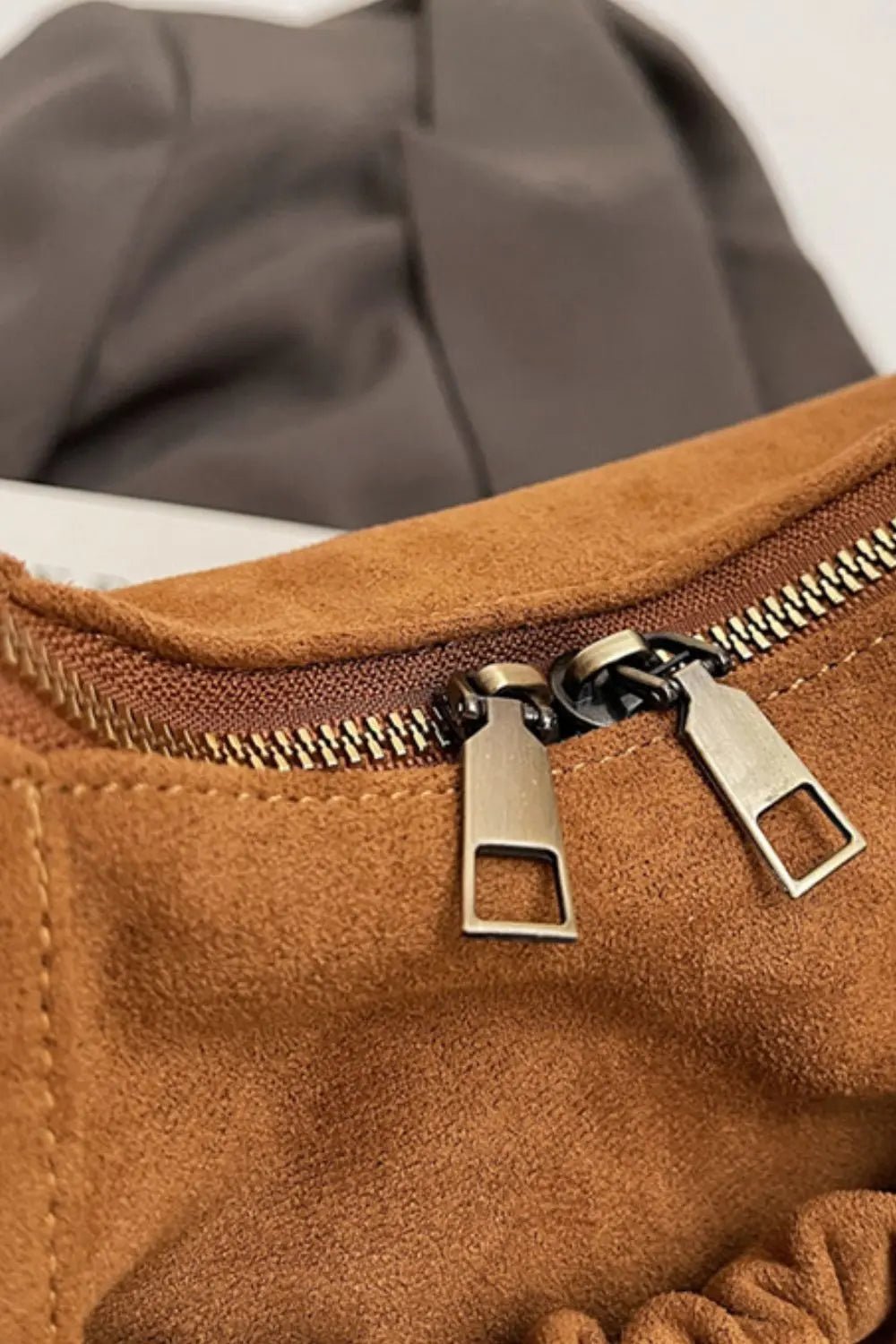 Ruched Suede Handbag with Zipper - GlossiChic Collectionhandbags