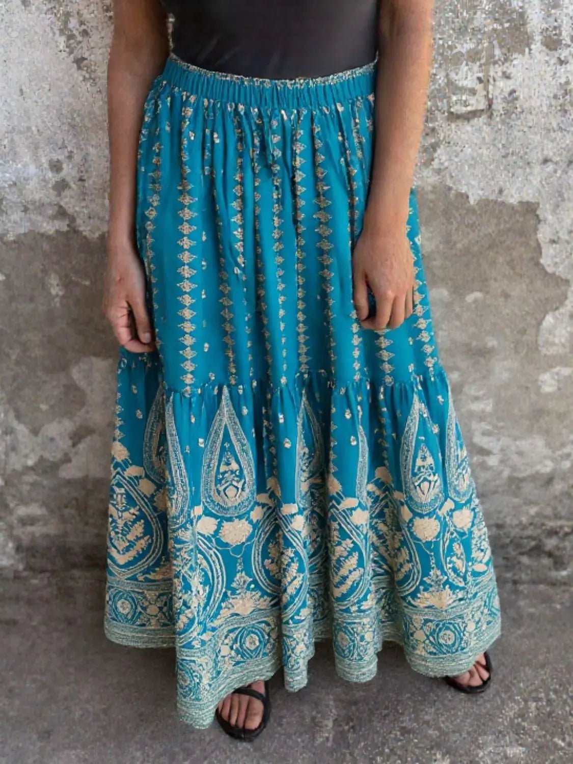 Ruffled Printed Maxi Skirt - GlossiChic CollectionDresses