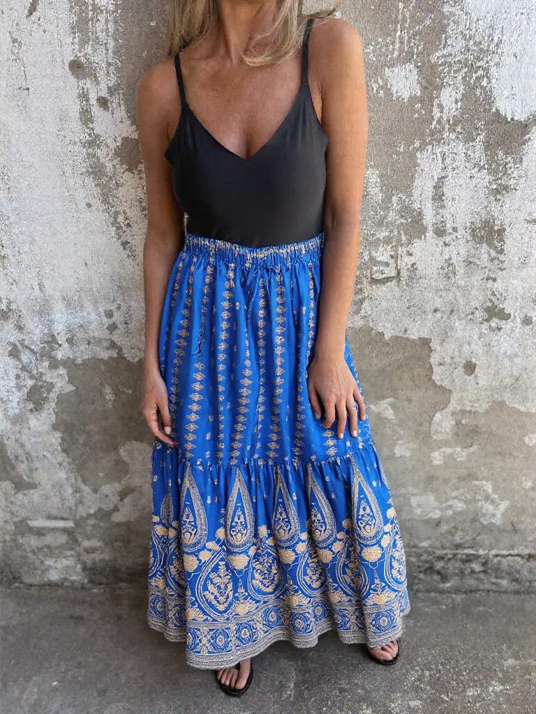 Ruffled Printed Maxi Skirt - GlossiChic CollectionDresses