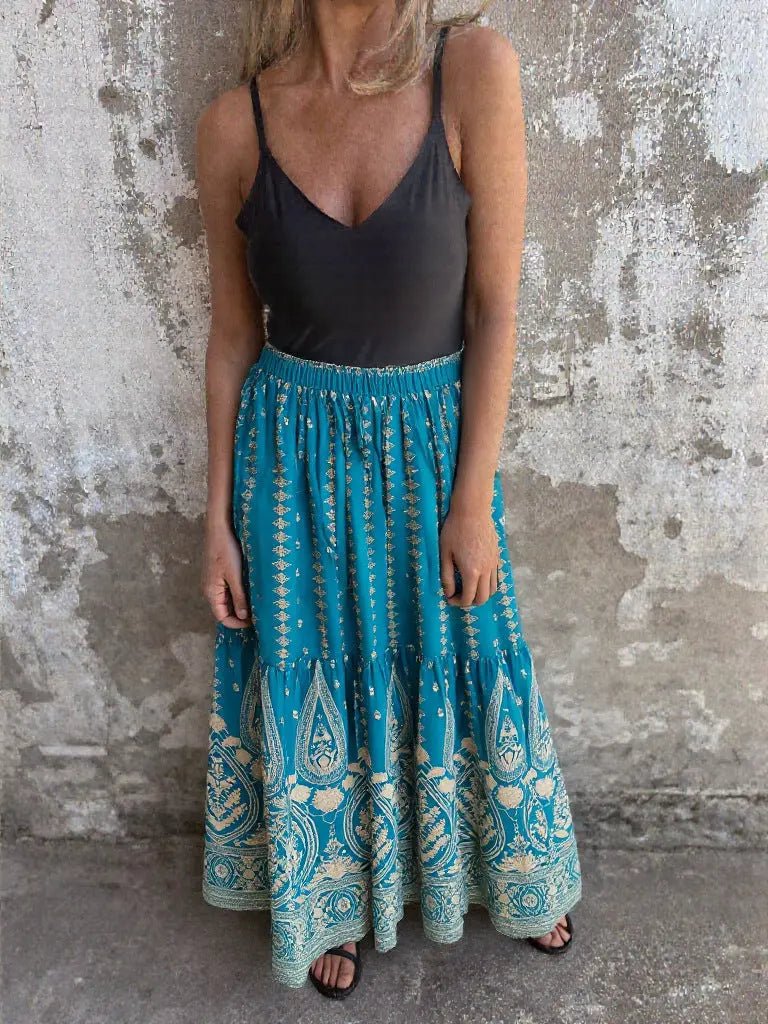 Ruffled Printed Maxi Skirt - GlossiChic CollectionDresses
