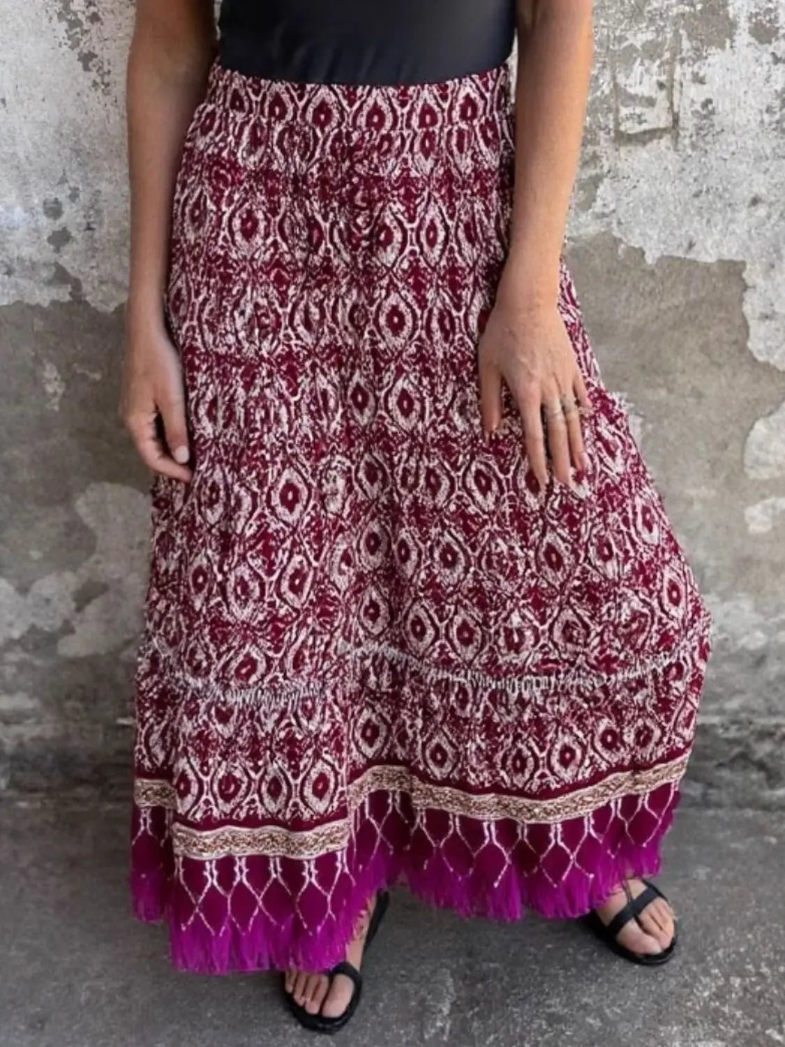Ruffled Printed Maxi Skirt - GlossiChic CollectionDresses