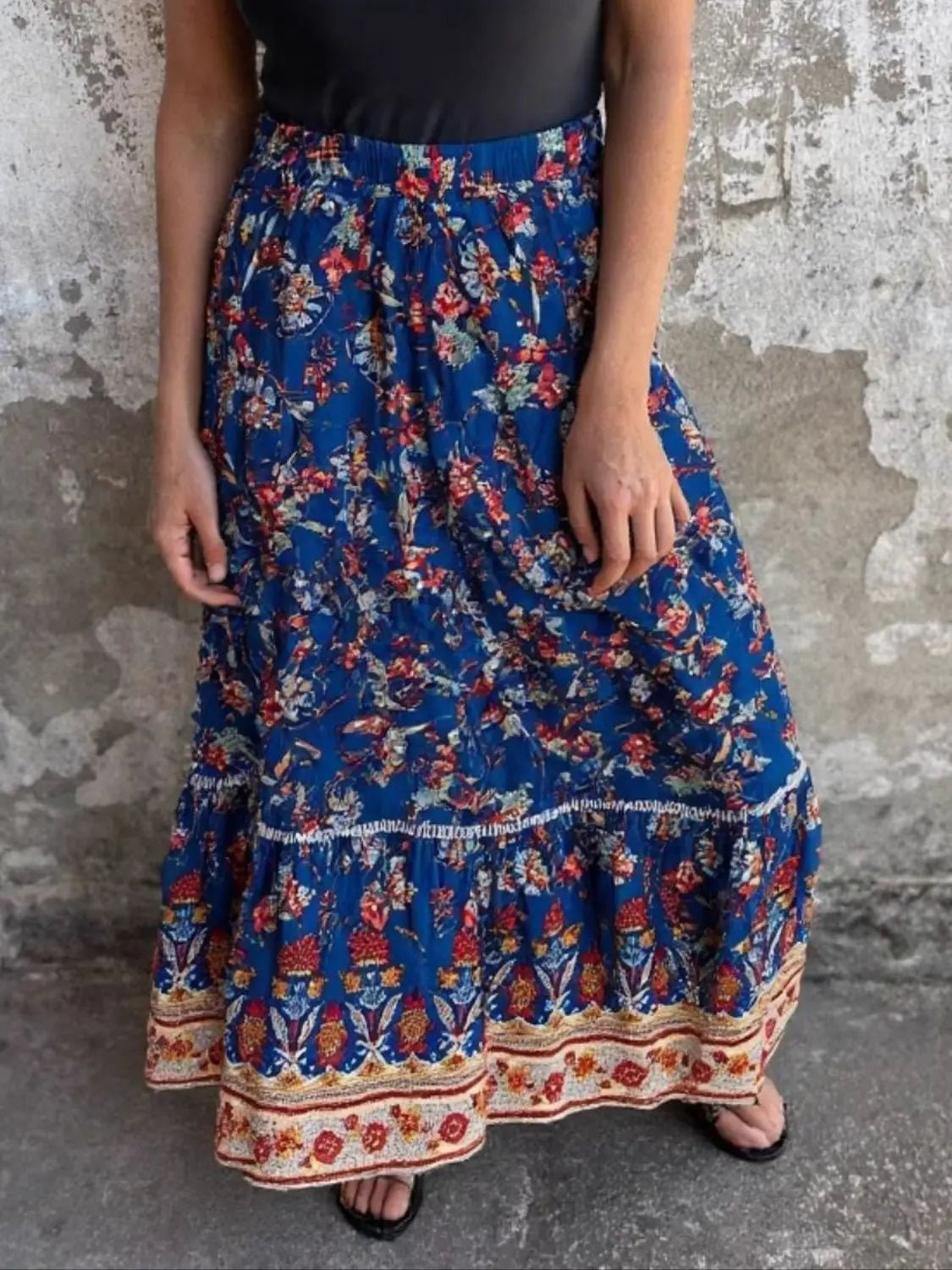 Ruffled Printed Maxi Skirt - GlossiChic CollectionDresses