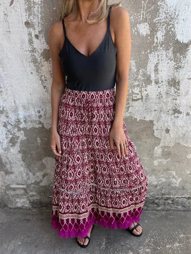 Ruffled Printed Maxi Skirt - GlossiChic CollectionDresses