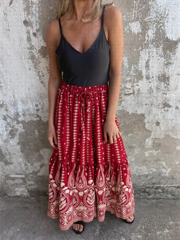 Ruffled Printed Maxi Skirt - GlossiChic CollectionDresses