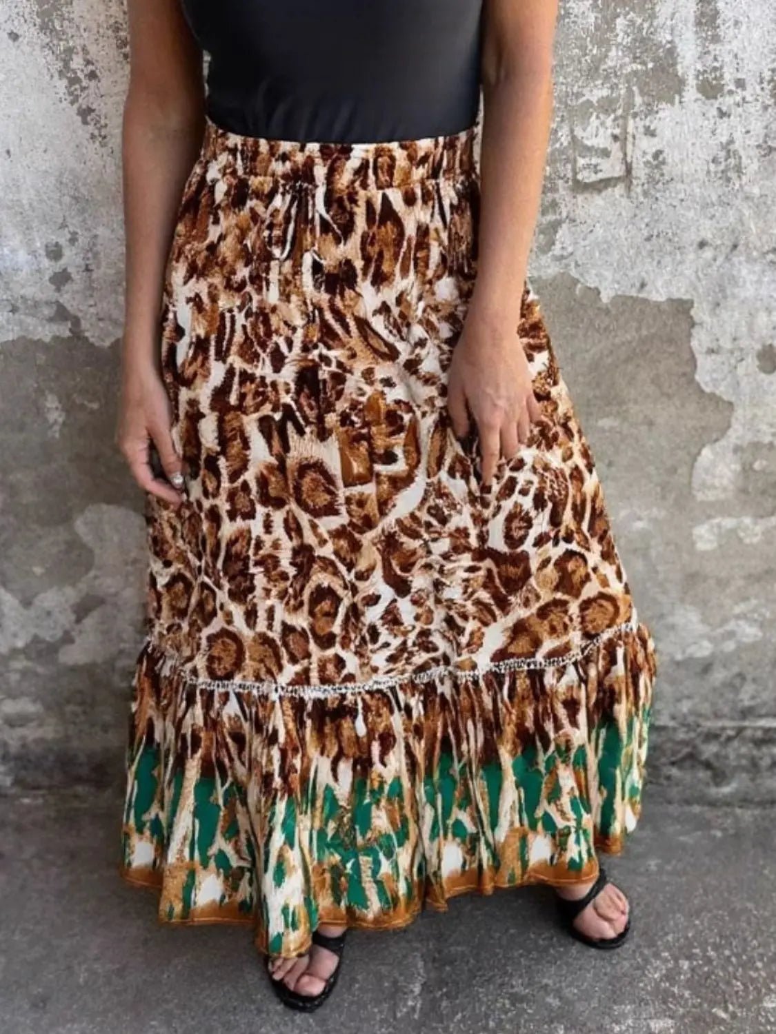 Ruffled Printed Maxi Skirt - GlossiChic CollectionDresses