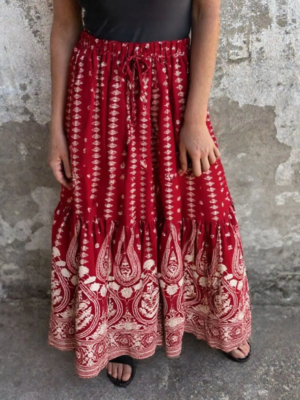 Ruffled Printed Maxi Skirt - GlossiChic CollectionDresses