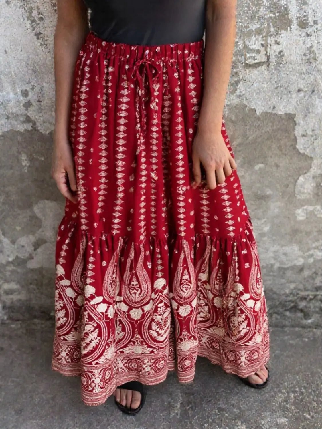 Ruffled Printed Maxi Skirt - GlossiChic CollectionDresses