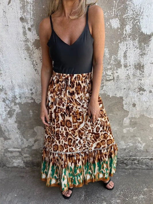 Ruffled Printed Maxi Skirt - GlossiChic CollectionDresses