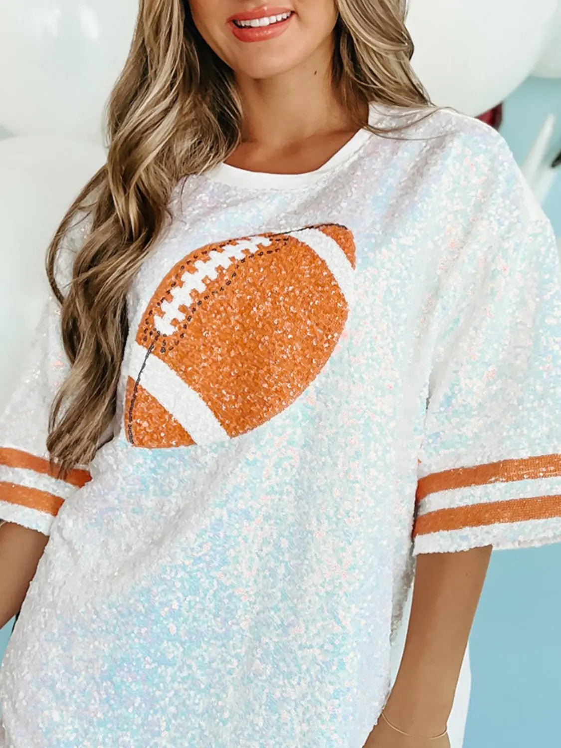 Sequin Football Round Neck Half Sleeve Oversize Top Dress - GlossiChic CollectionDresses