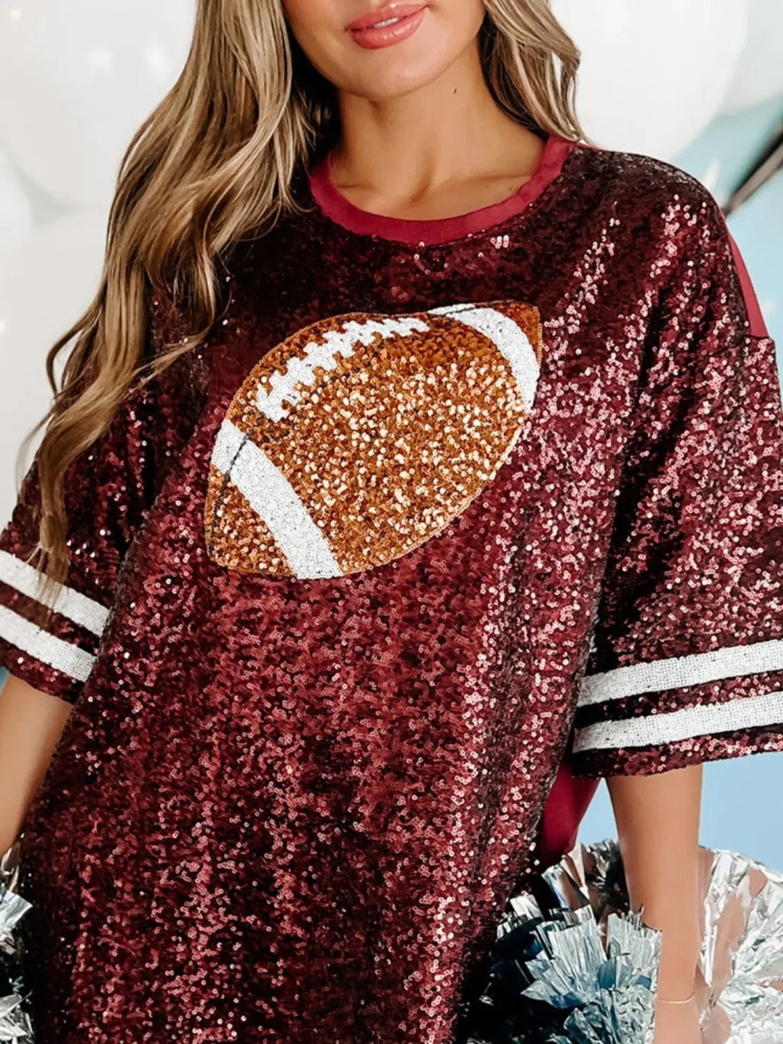 Sequin Football Round Neck Half Sleeve Oversize Top Dress - GlossiChic CollectionDresses