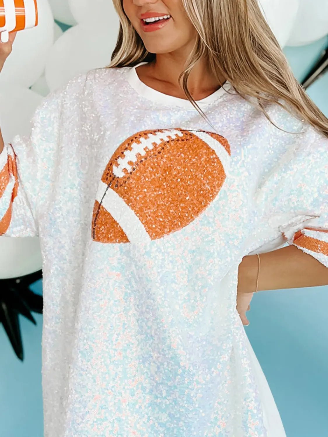 Sequin Football Round Neck Half Sleeve Oversize Top Dress - GlossiChic CollectionDresses