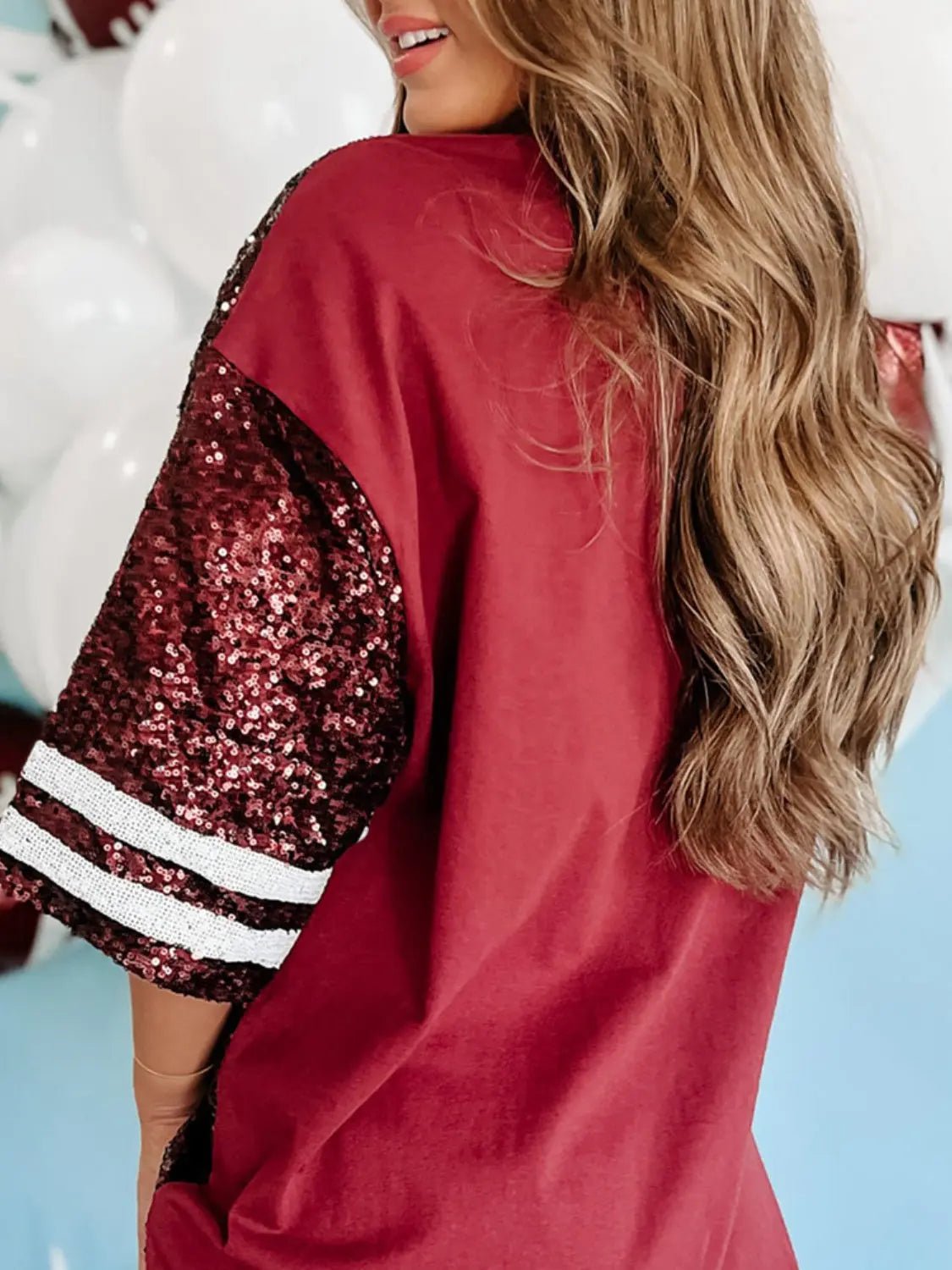 Sequin Football Round Neck Half Sleeve Oversize Top Dress - GlossiChic CollectionDresses