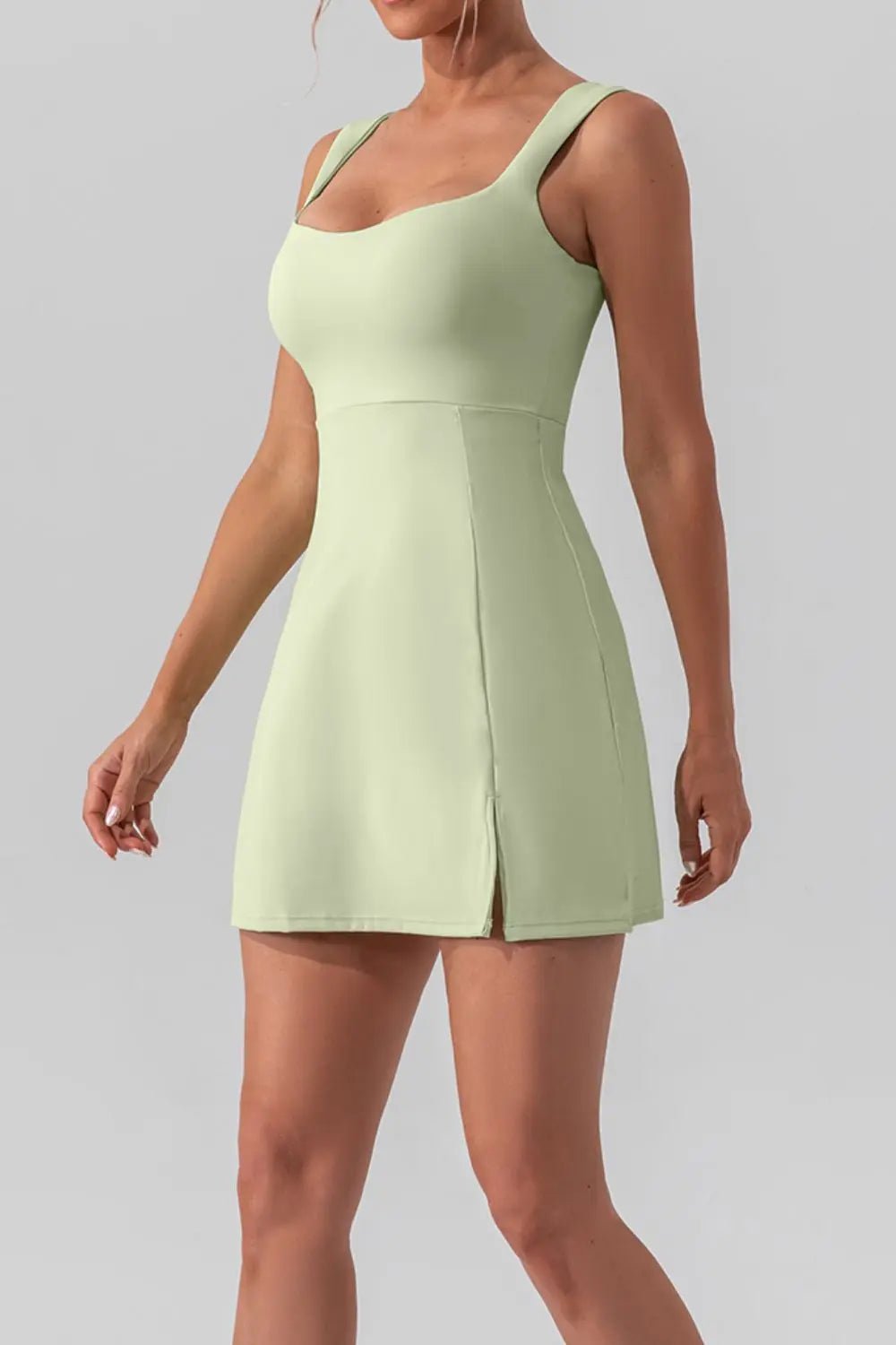 Square Neck Sleeveless Slit Mini Active Dress - GlossiChic CollectionActivewear