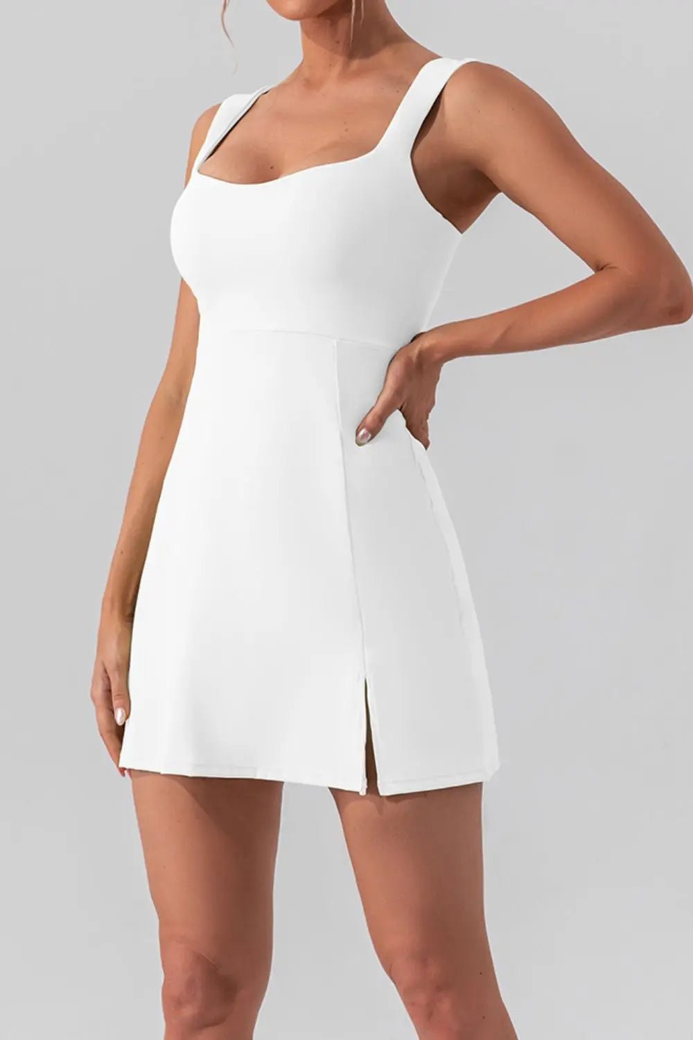 Square Neck Sleeveless Slit Mini Active Dress - GlossiChic CollectionActivewear