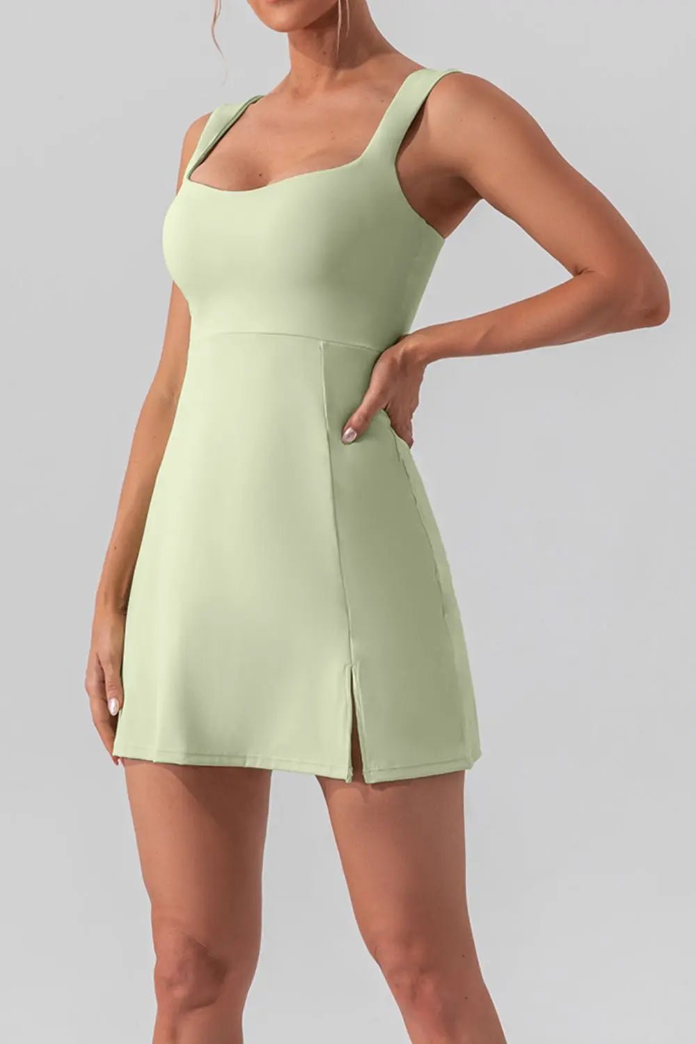 Square Neck Sleeveless Slit Mini Active Dress - GlossiChic CollectionActivewear