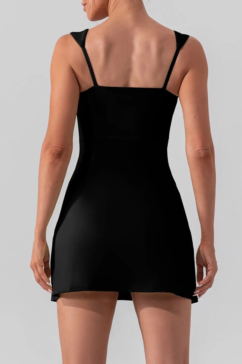 Square Neck Sleeveless Slit Mini Active Dress - GlossiChic CollectionActivewear
