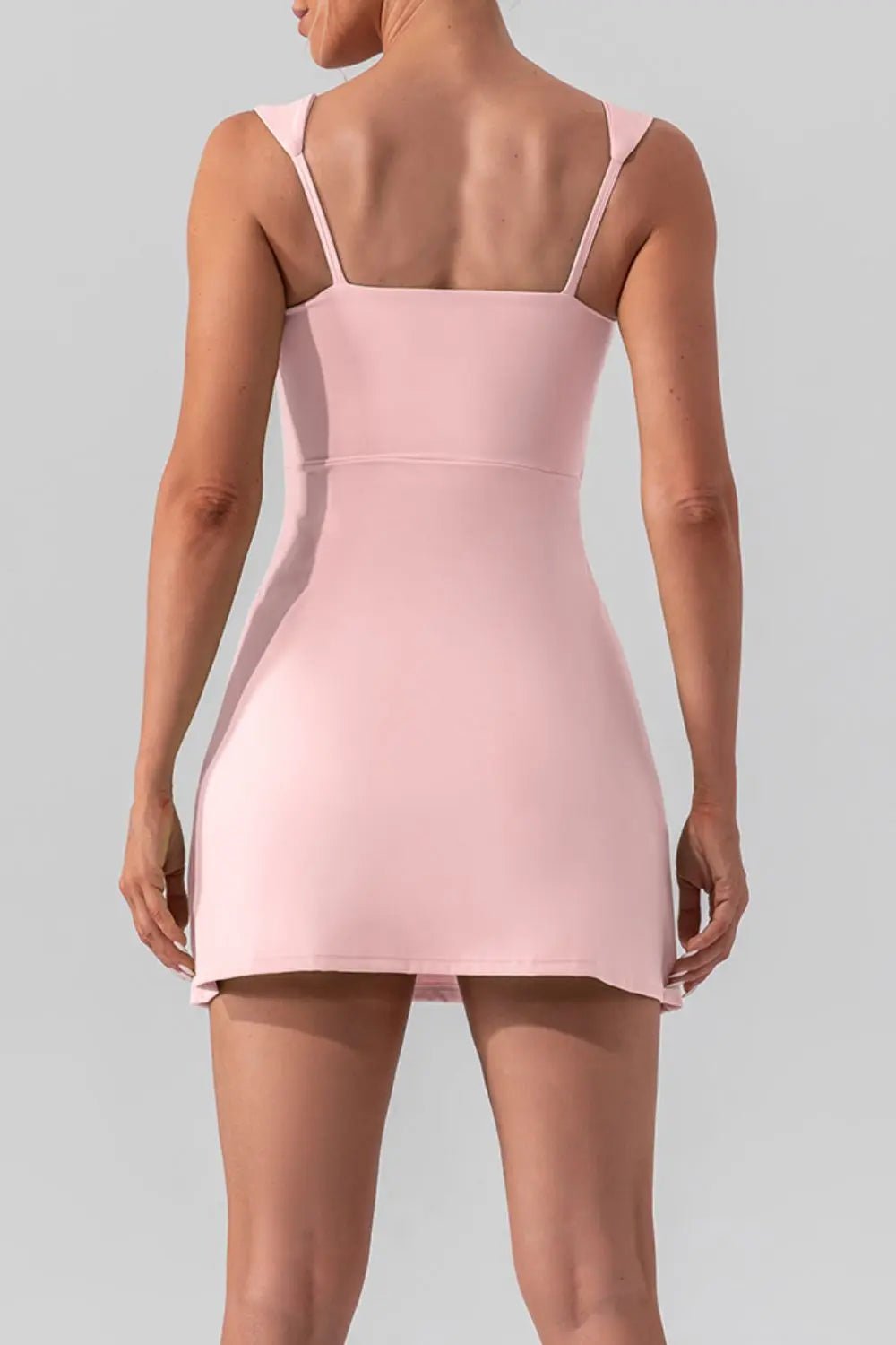 Square Neck Sleeveless Slit Mini Active Dress - GlossiChic CollectionActivewear