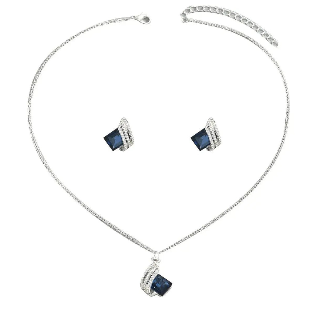 Stainless Steel Crystal Geometric Earrings and Necklace Jewelry Set - GlossiChic Collectionjewelry