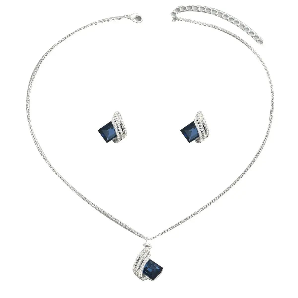 Stainless Steel Crystal Geometric Earrings and Necklace Jewelry Set - GlossiChic Collectionjewelry