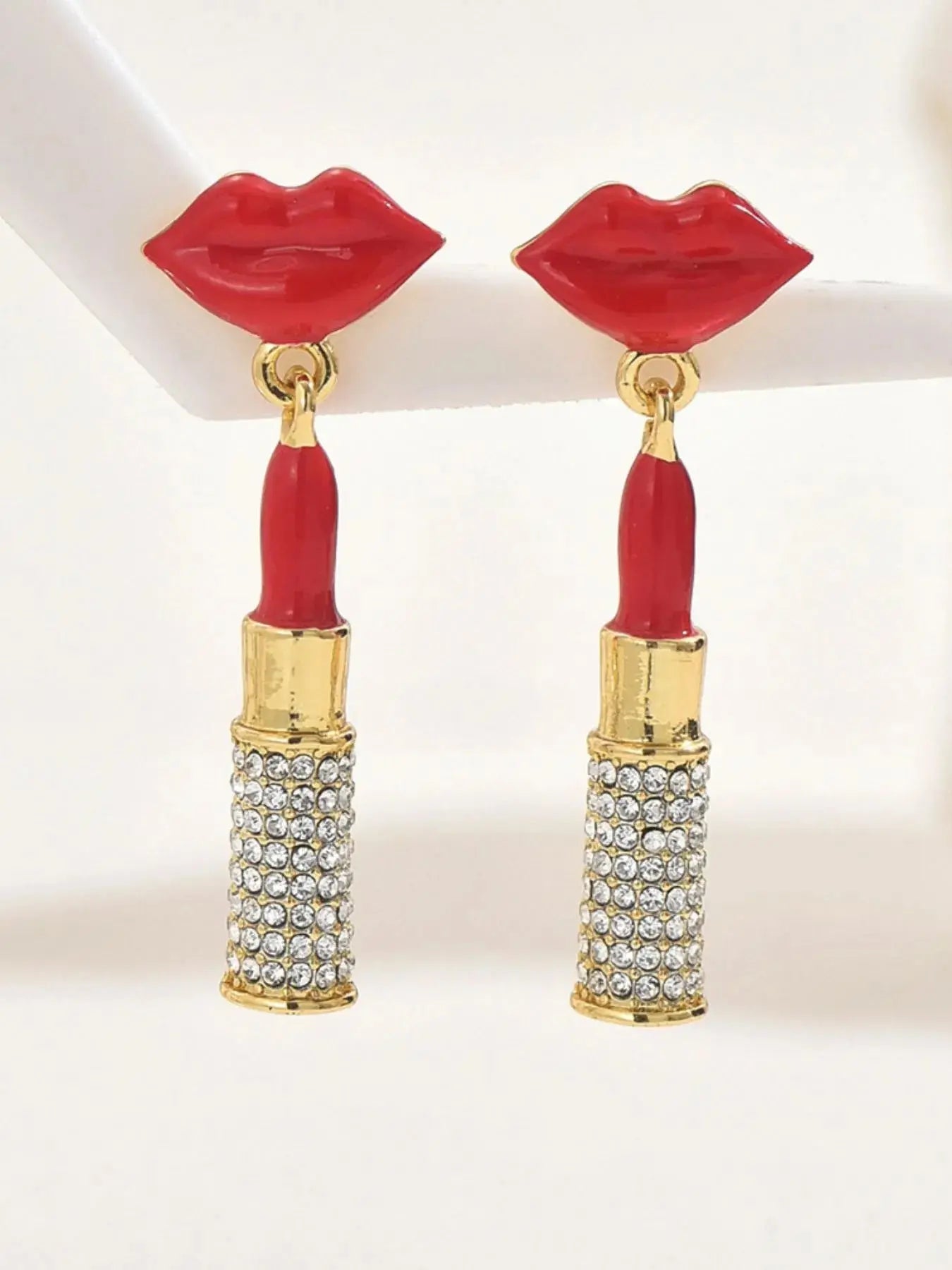 Stainless Steel Resin Lips Lipstick Rhinestone Earrings - GlossiChic Collectionjewelry
