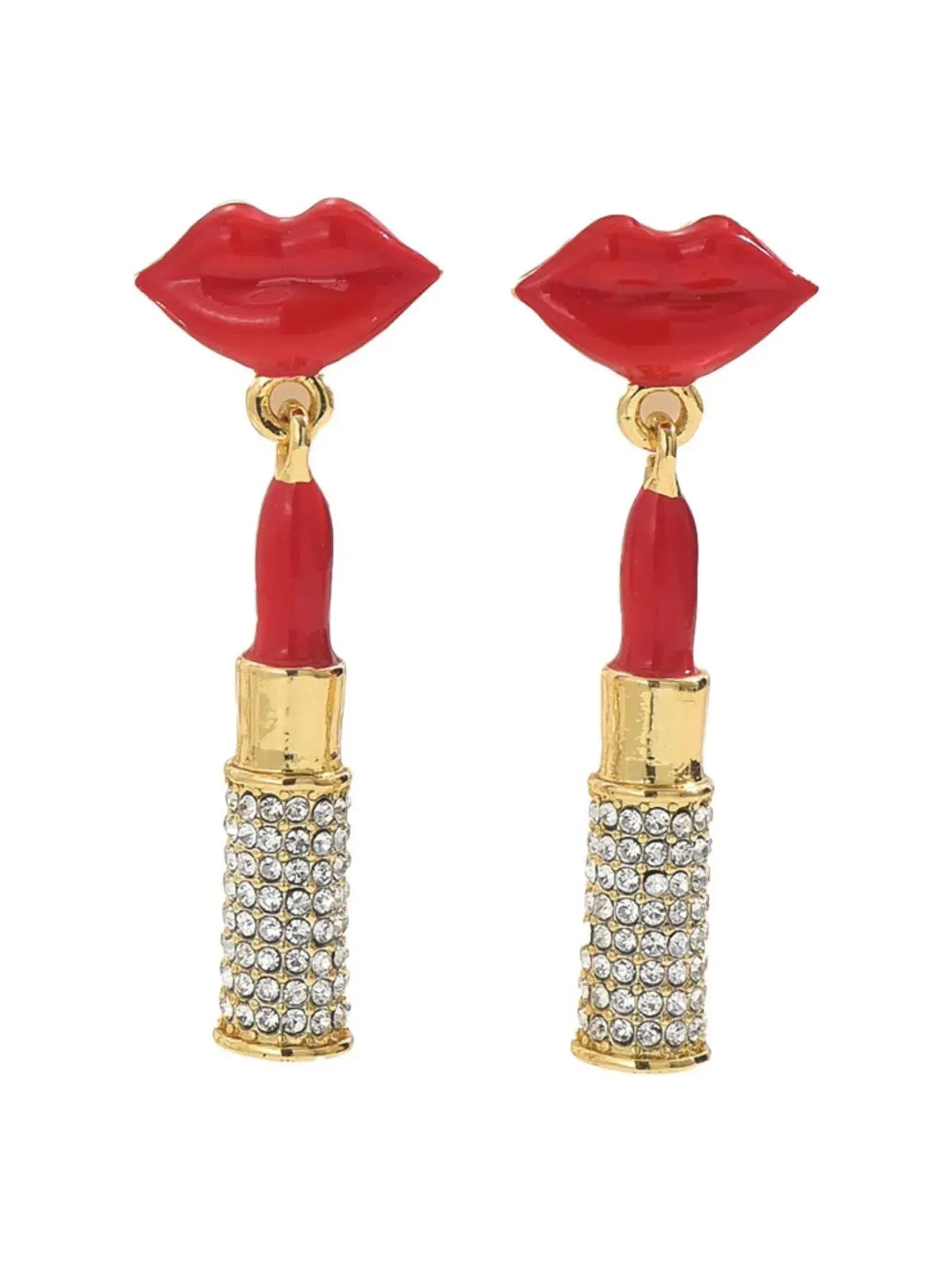 Stainless Steel Resin Lips Lipstick Rhinestone Earrings - GlossiChic Collectionjewelry