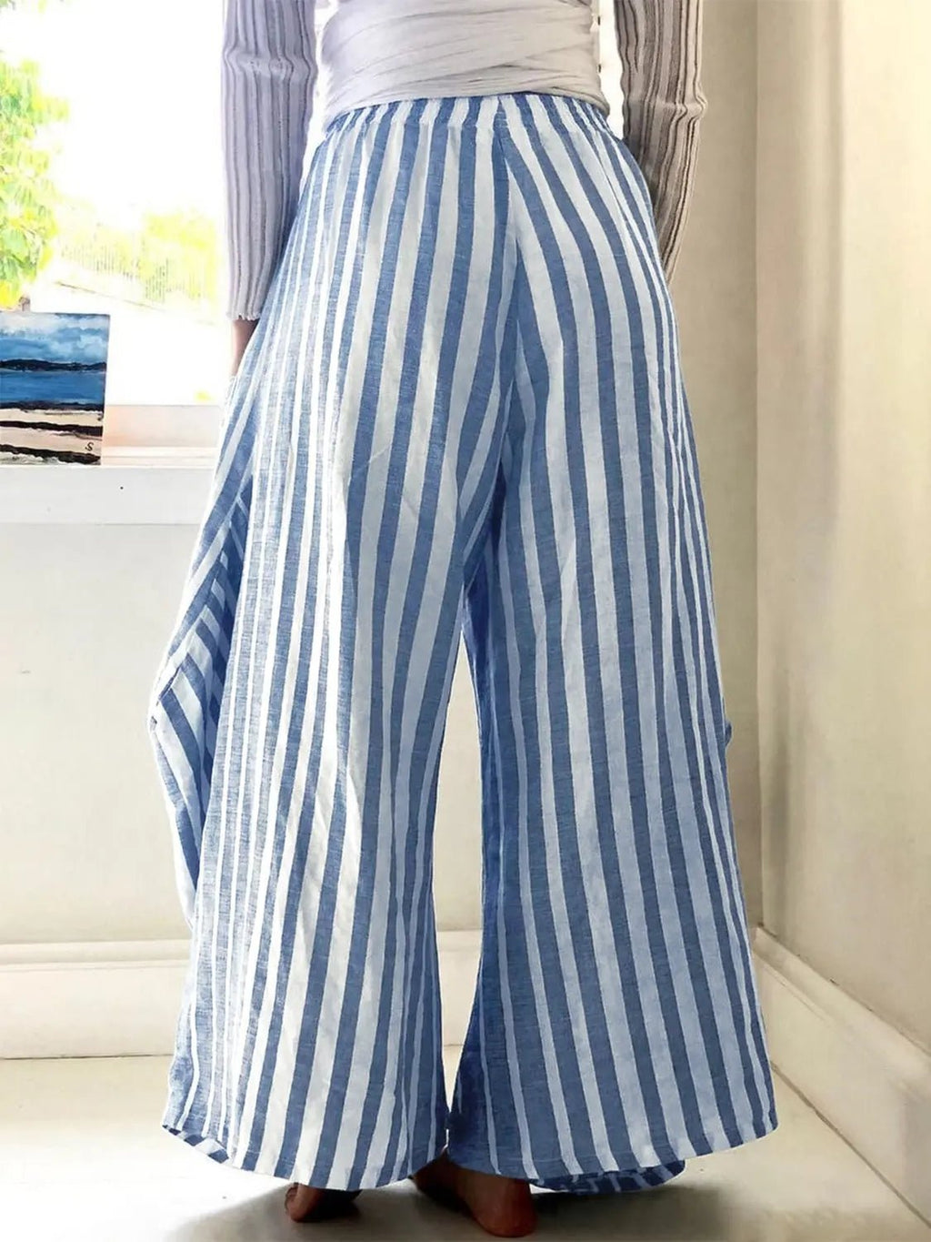 Striped Elastic Waist Wide Leg Pants - GlossiChic Collection Light Blue / S GlossiChic Collection Jeans, Pants, & Shorts