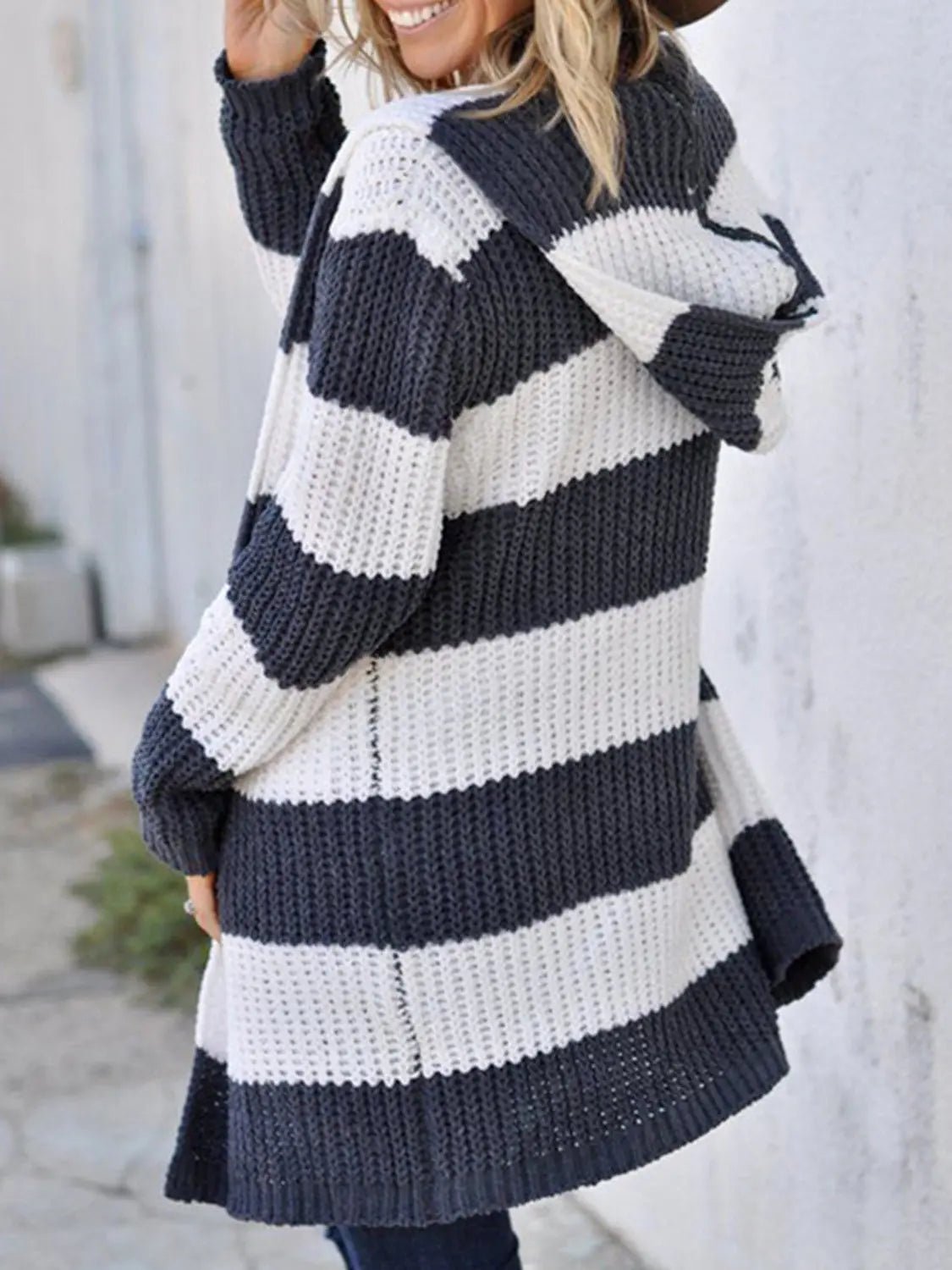Striped Open Front Hooded Cardigan - GlossiChic CollectionBlazer & Cardigan