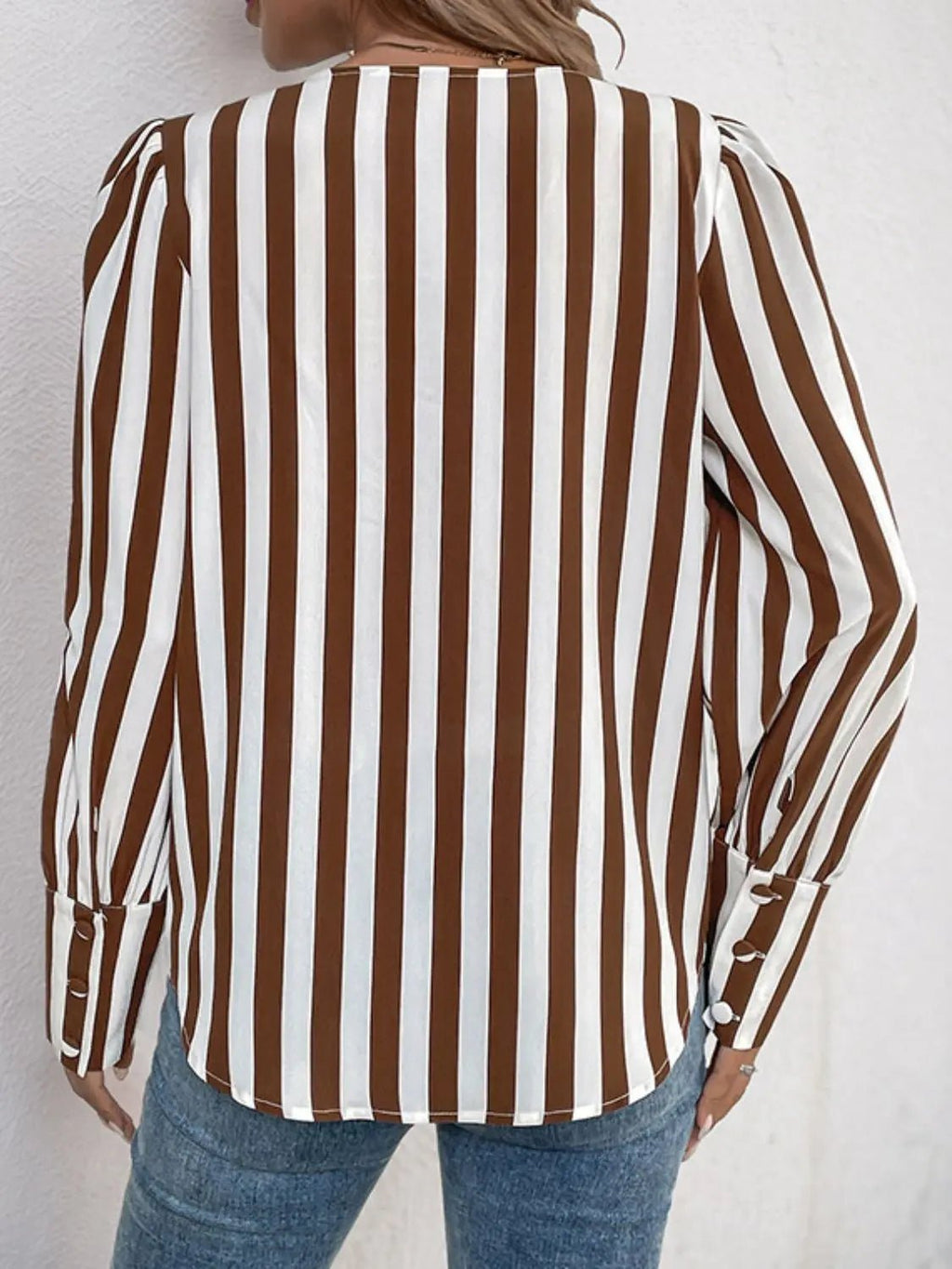 Striped Round Neck Long Sleeve Blouse - GlossiChic CollectionShirts & Tops