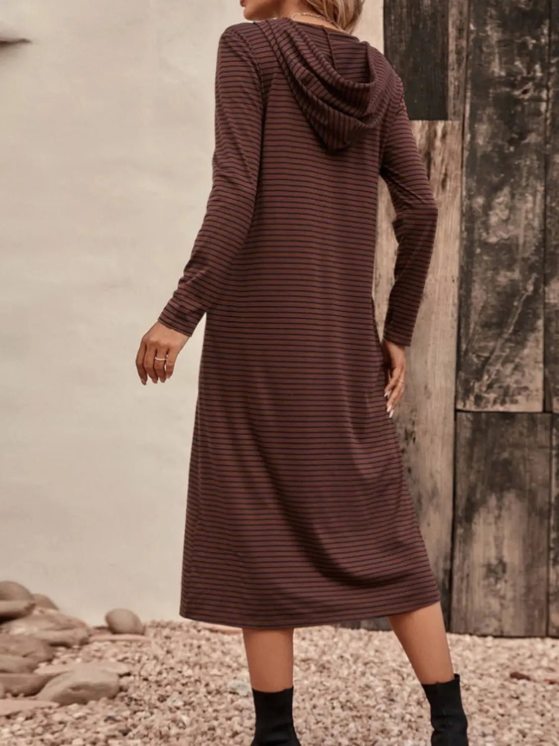 Striped Zip Front Hooded Dress - GlossiChic CollectionDresses