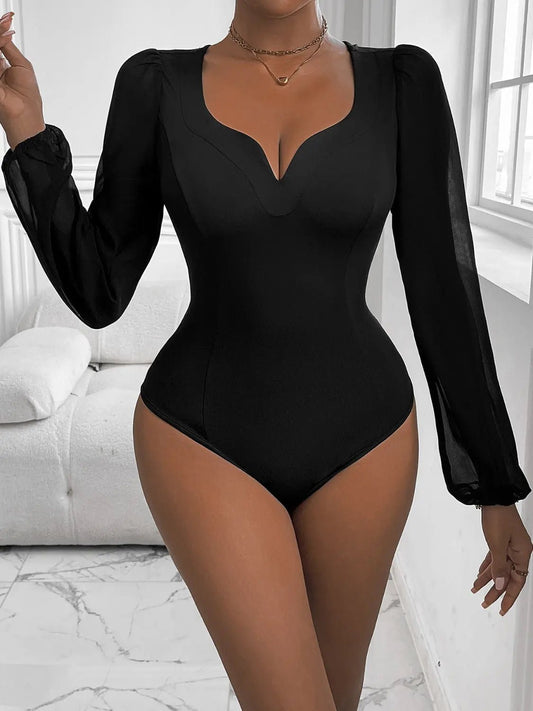 Sweetheart Neck Long Sleeve Bodysuit - GlossiChic CollectionBodysuits