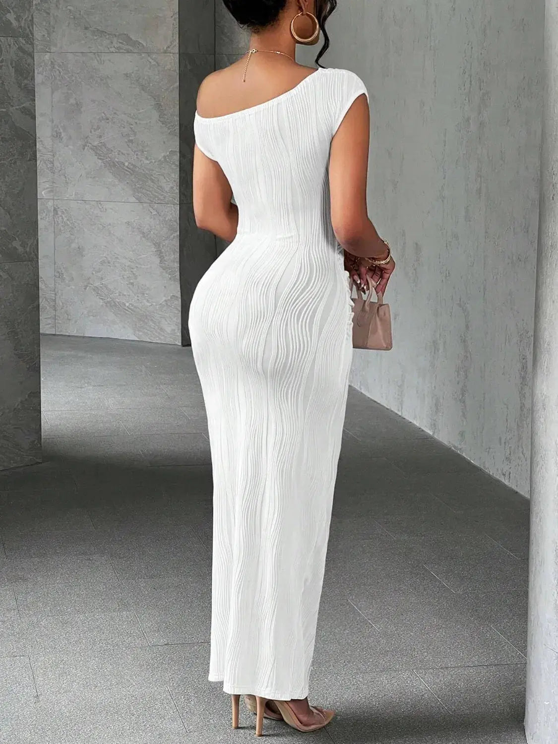 Textured Single Shoulder Maxi Dress - GlossiChic CollectionDresses