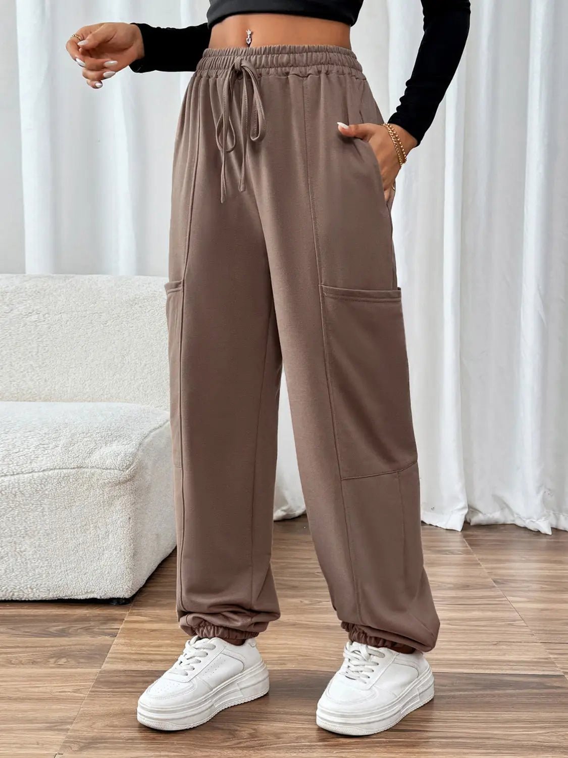 Tied Joggers with Pockets - GlossiChic CollectionJeans, Pants, & Shorts