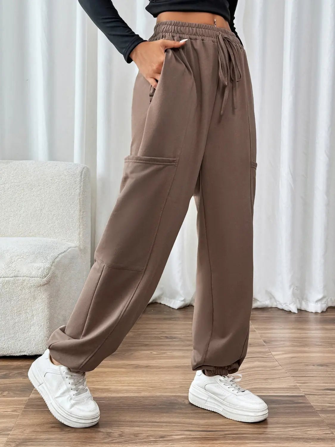 Tied Joggers with Pockets - GlossiChic CollectionJeans, Pants, & Shorts