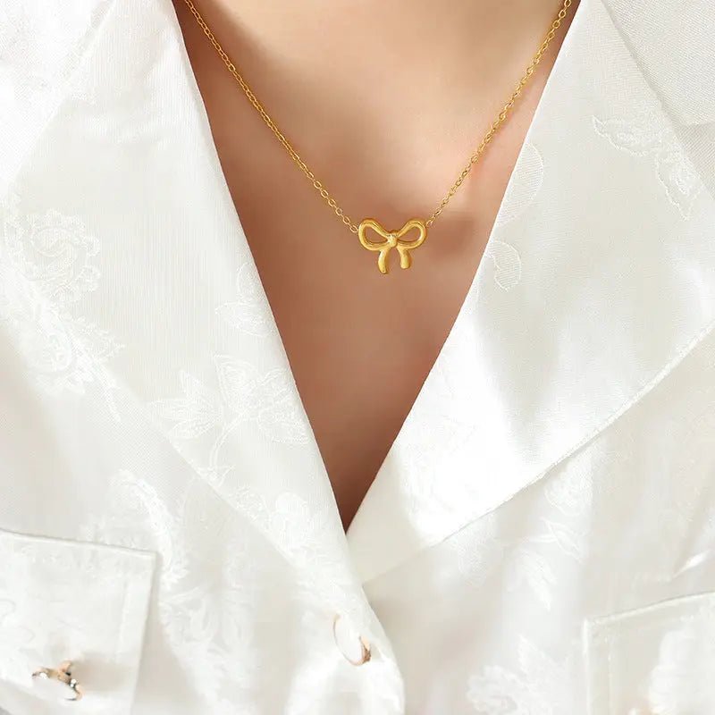 Titanium Steel Bow Pendant Necklace - GlossiChic Collectionjewelry
