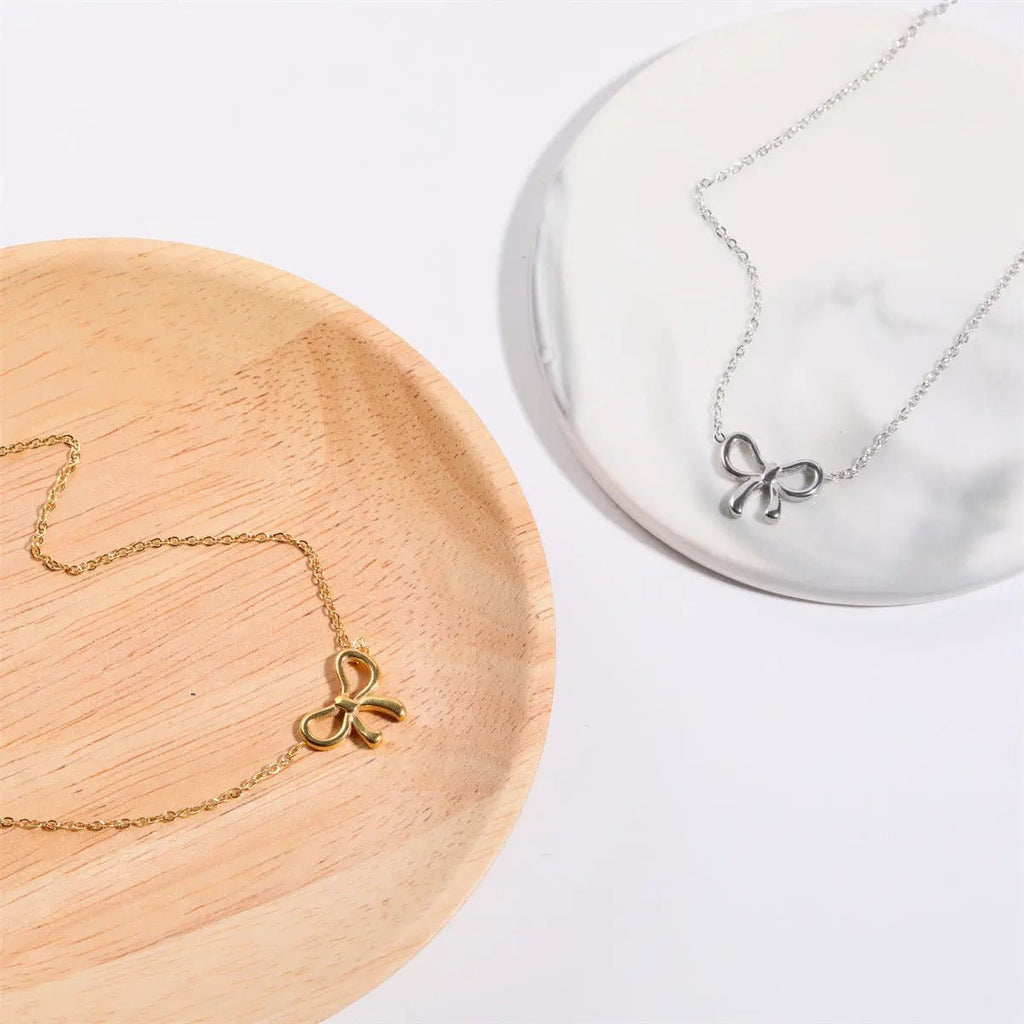 Titanium Steel Bow Pendant Necklace - GlossiChic Collectionjewelry