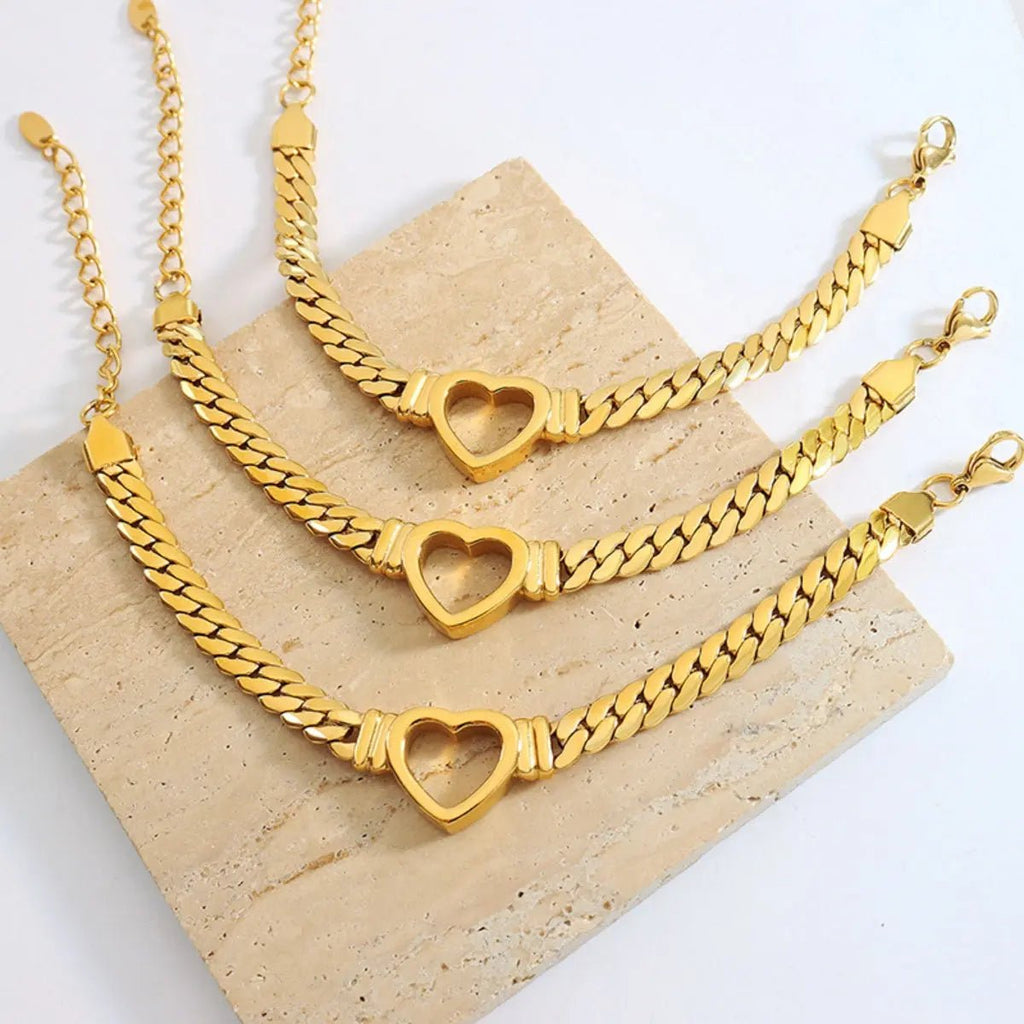 Titanium Steel Cutout Heart Bracelet - GlossiChic Collection Gold / One Size GlossiChic Collection jewelry