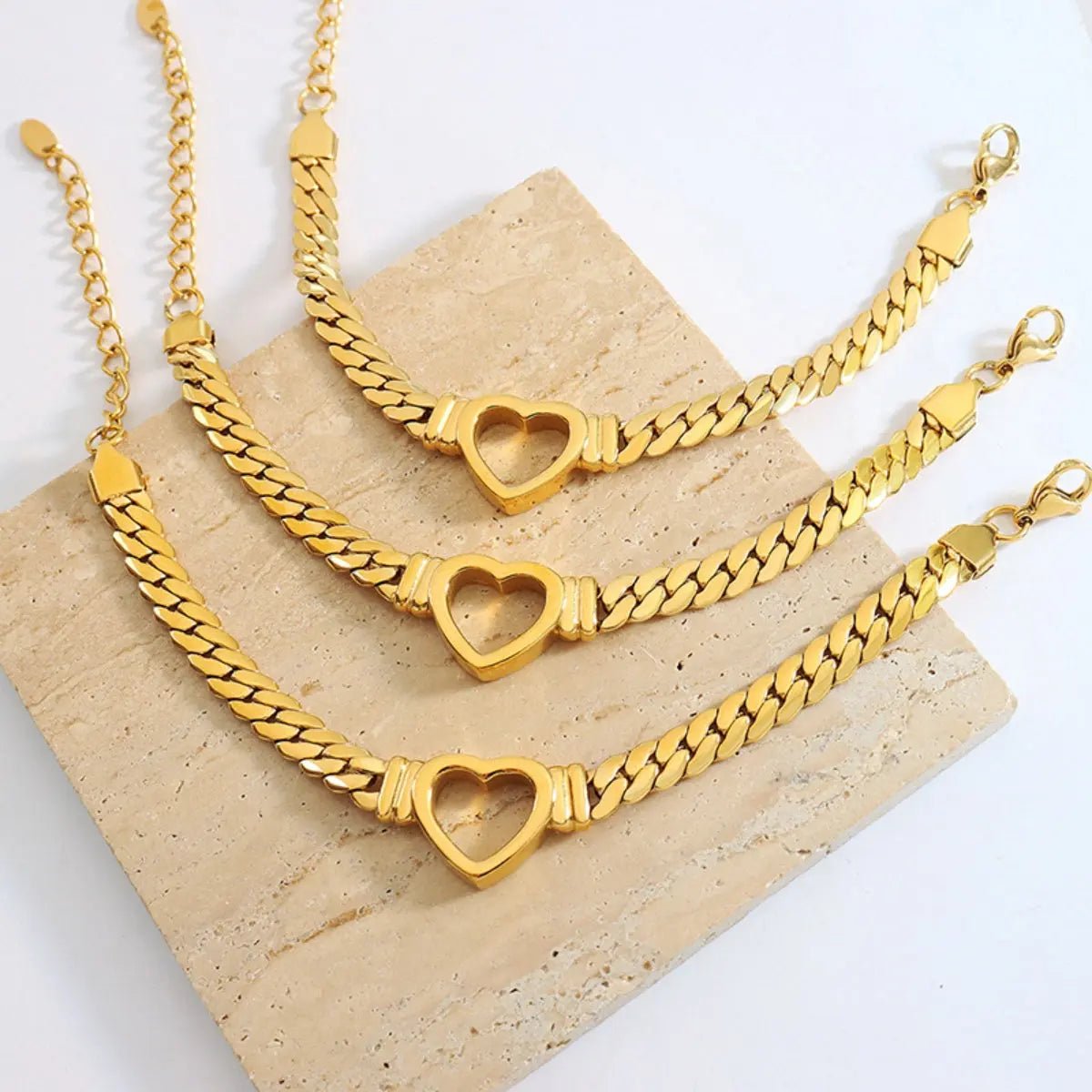 Titanium Steel Cutout Heart Bracelet - GlossiChic Collection Gold / One Size GlossiChic Collection jewelry