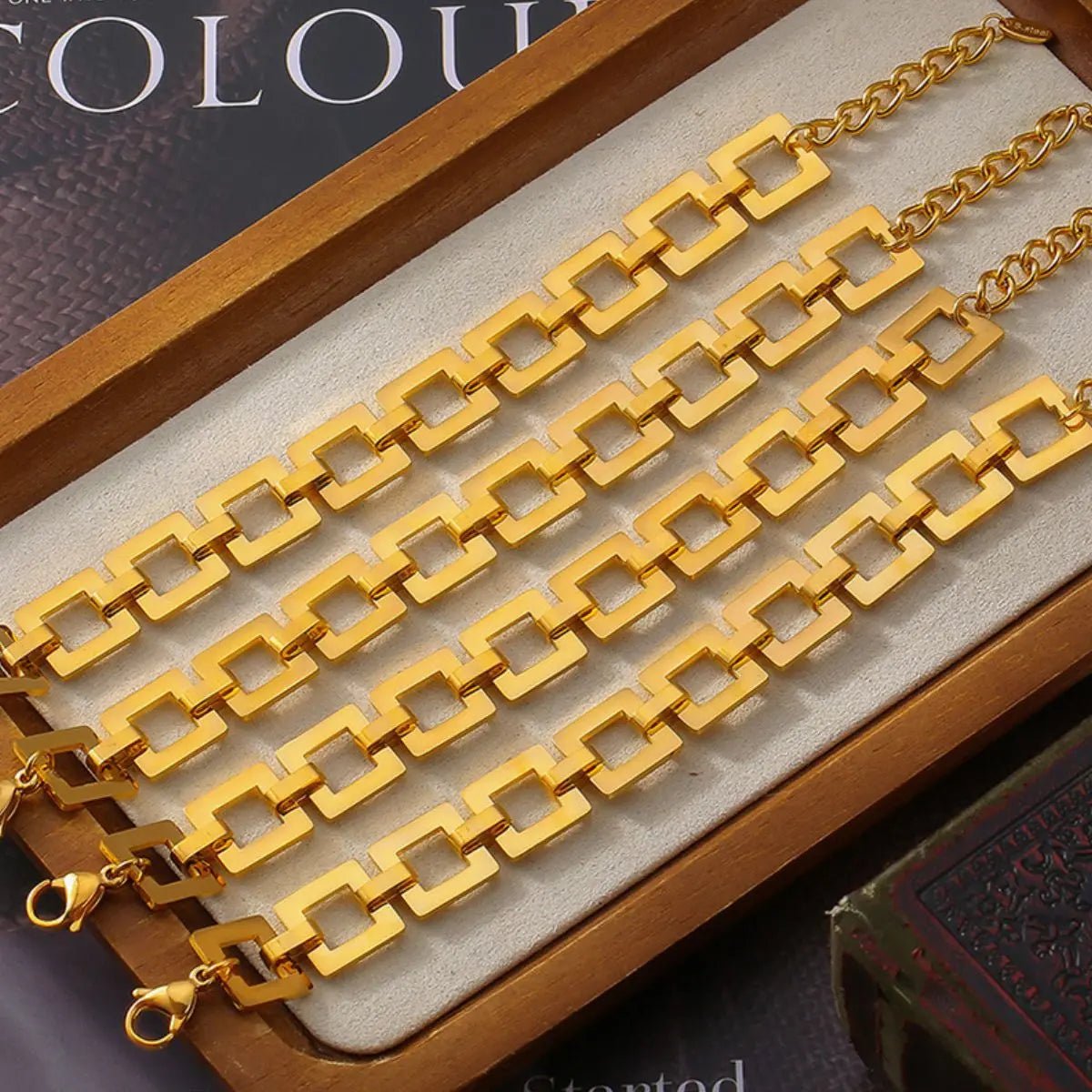 Titanium Steel Hollow Square Chain Bracelet - GlossiChic CollectionBracelets