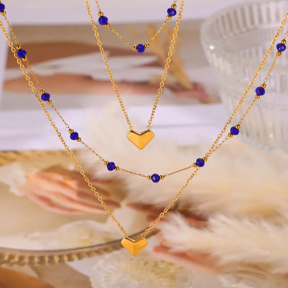 Titanium Steel Section Crystal Double-Layered Necklace - GlossiChic Collection Gold / One Size GlossiChic Collection jewelry