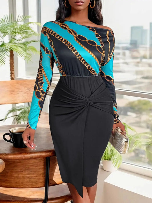 Twisted Printed Long Sleeve Dress - GlossiChic CollectionDresses