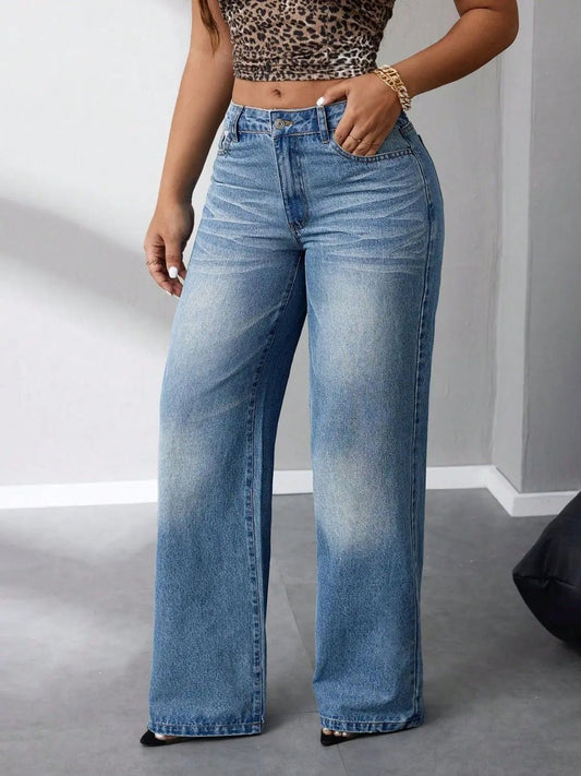 Wide Leg Jeans with Pockets - GlossiChic CollectionJeans, Pants, & Shorts