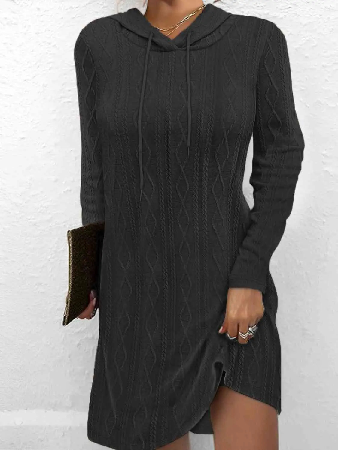 Drawstring Hooded Sweater Dress - GlossiChic Collection Dusty Pink / S GlossiChic Collection apparel