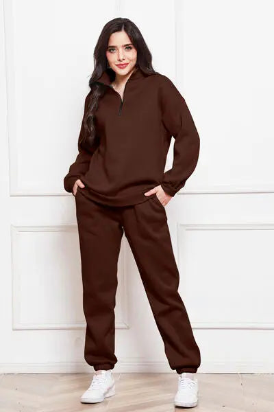 Half Zip Long Sleeve Sweatshirt and Pants Set GlossiChic Collection