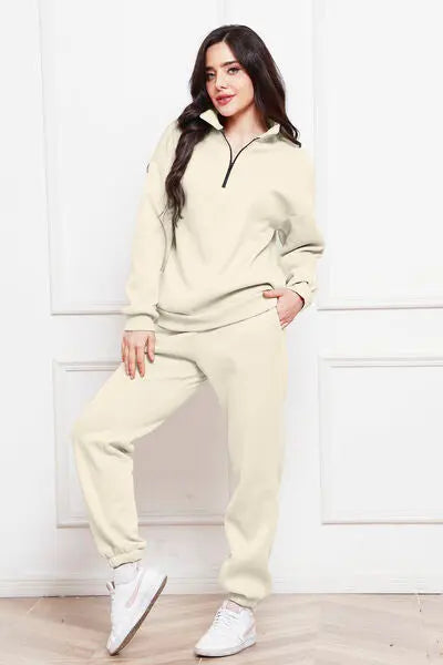 Half Zip Long Sleeve Sweatshirt and Pants Set GlossiChic Collection