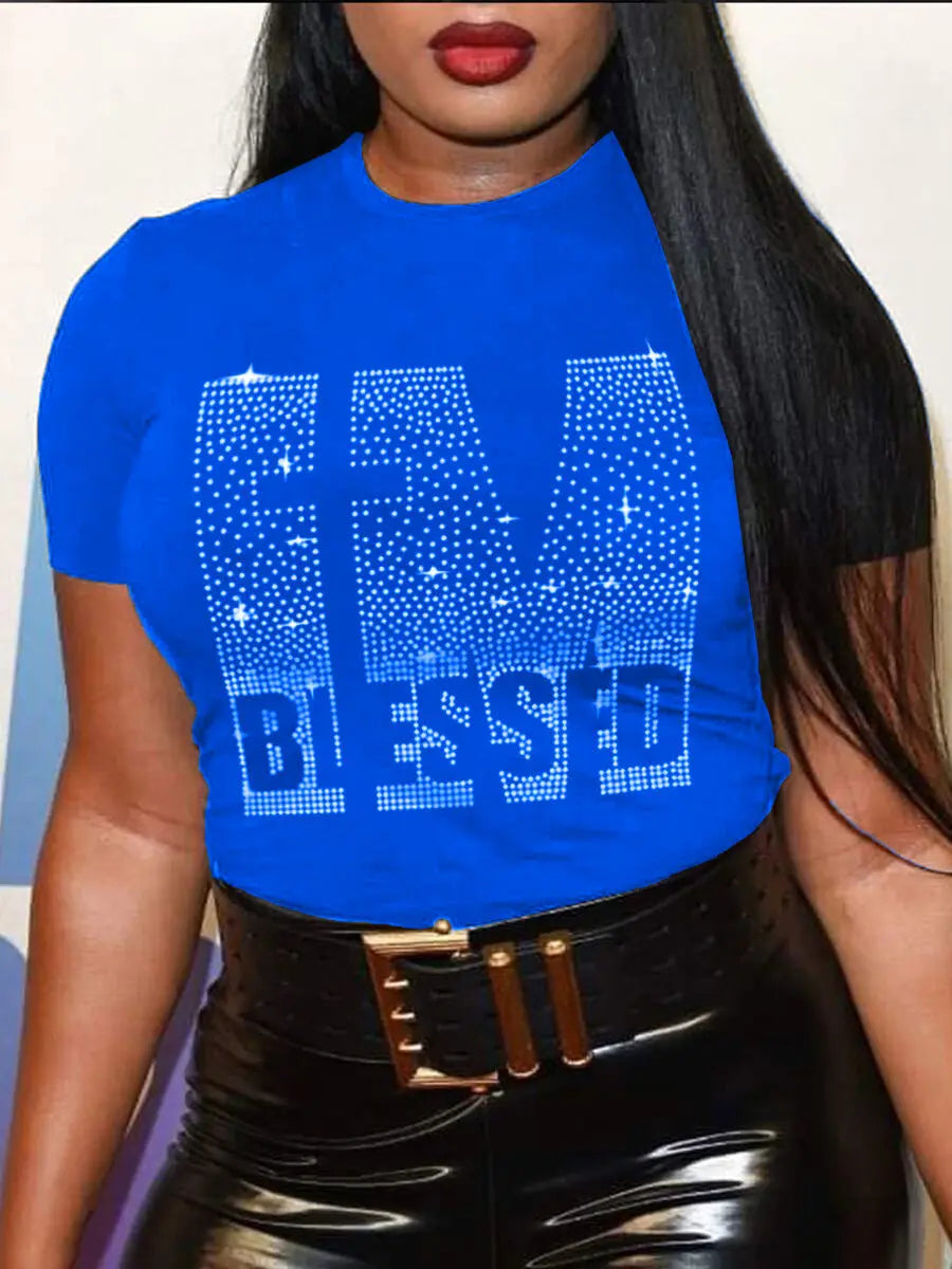 IM BLESSED Casual Round Neck Short-Sleeved T-Shirt GlossiChic Collection