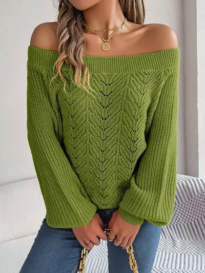 Off-Shoulder Long Sleeve Sweater GlossiChic Collection